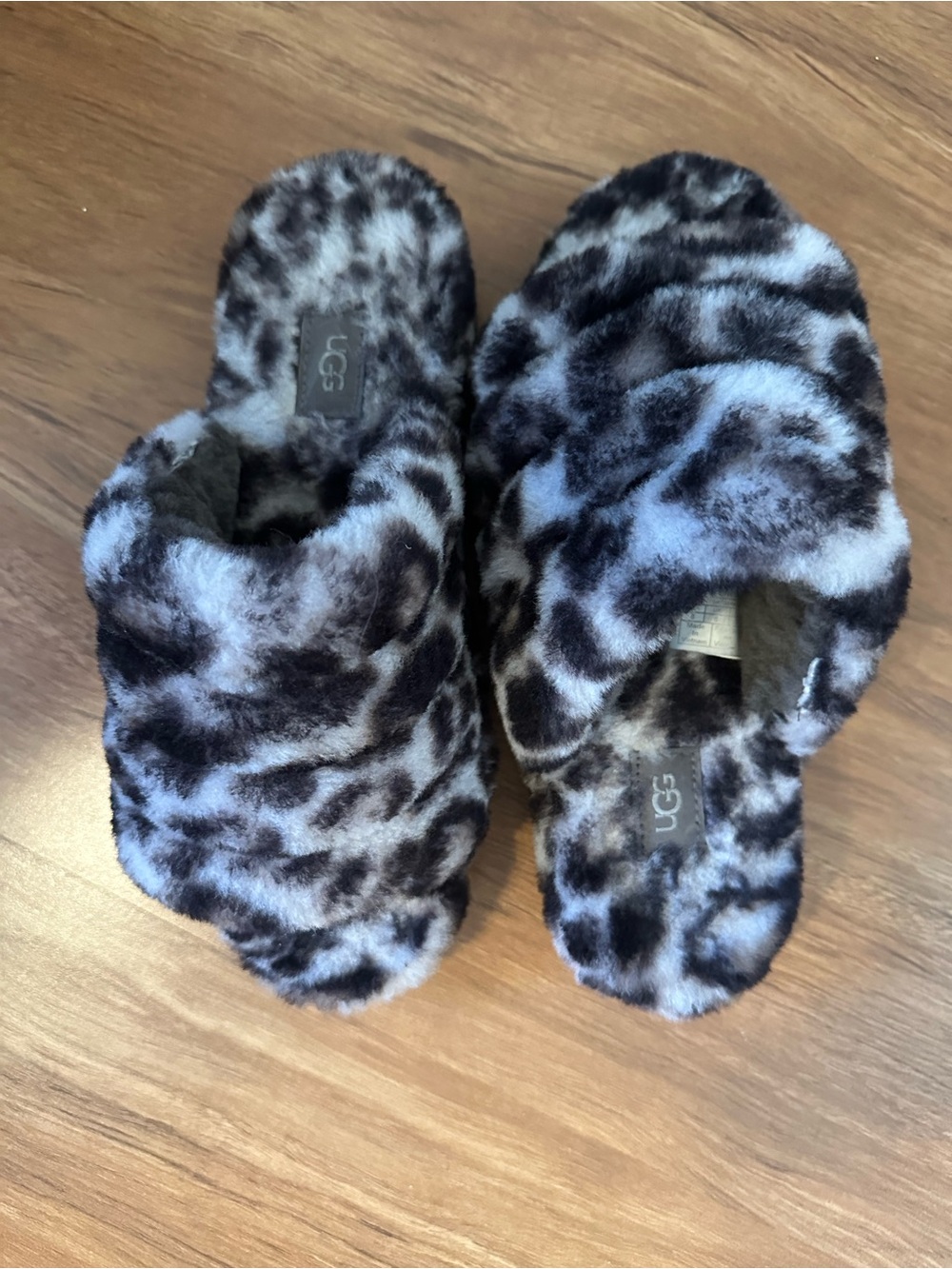 UGG Fluff Yeah Panther Print Stormy Grey Slides Women’s Size 8 Style 1120903